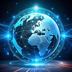 Naklejka premium Global fintech innovation: digital diagram featuring a futuristic planet hologram