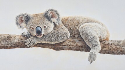 Fototapeta premium Koala resting on eucalyptus branch, outdoors. Wildlife conservation