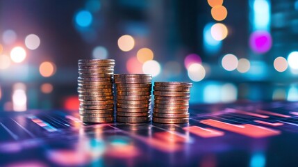 Investment growth visualization financial market infographic urban environment close-up view wealth management concept