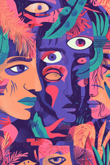 Fototapeta premium vibrant maximalist festival poster, combining layered typography