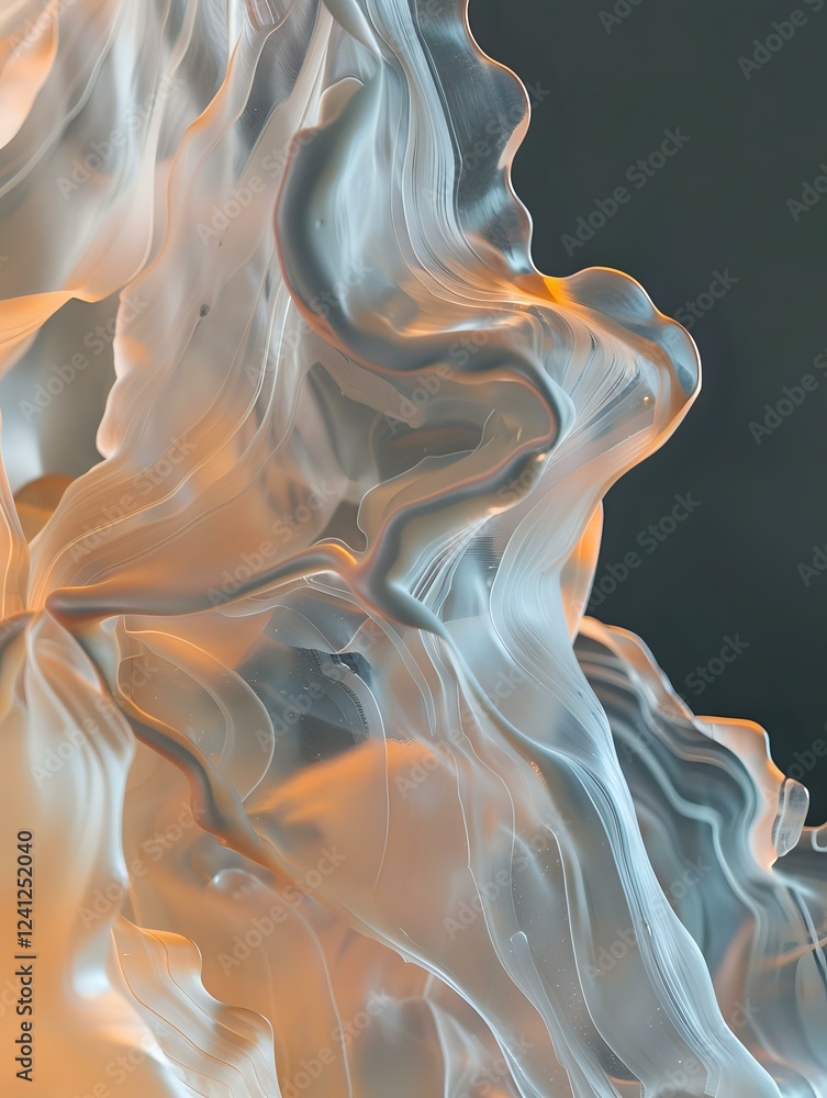 Aufkleber abstract flowing waves in orange and blue tones create dynamic fluid motion against dark background,