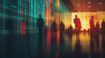 abstract professional business team people connection of line from nail node to node on Smart digital cityscap and skyline background , Innovation networking concept