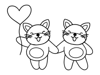 Valentines Day Cat Holding Balloon Outline