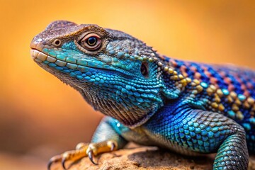 Fototapeta premium Vibrant Blue Belly Western Fence Lizard Close-Up Stock Photo