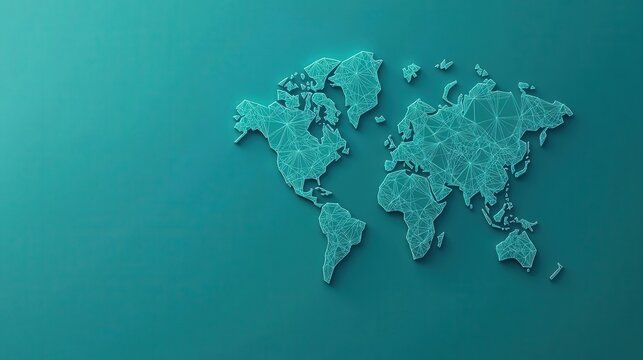 Fototapeta A world map made of digital financial lines, showing the flow of carbon offset investments