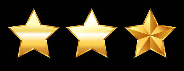 Obraz premium Gold stars set. Vector 3D clipart isolated on black background.