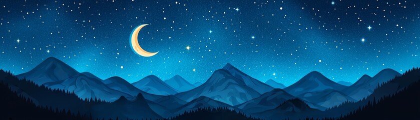 Fototapeta premium Serene mountain scene under a starry night sky.