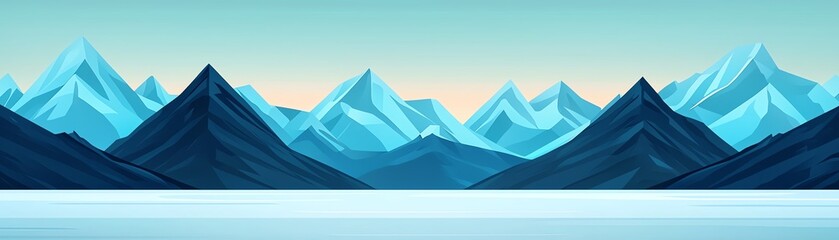 Serene mountain landscape with icy peaks.