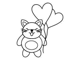 Valentines Day Cat Holding Balloons Outline