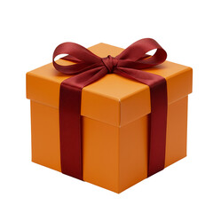 Obraz premium Orange gift box with red ribbon bow. Holiday present.