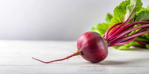 Fresh beetroot placed on a white background with blurred edges, pure, flat,  pure, flat, vegetable,beetroot, minimalist, isolated