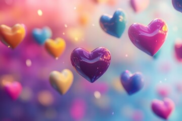 Fototapeta premium Colorful Floating Hearts on a Vibrant Background for Romantic and Cheerful Themes