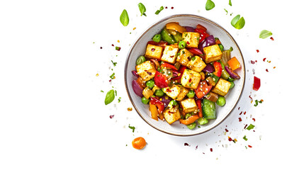 A spicy garlic and chili pepper stir-fry with tofu and mixed vegetables.