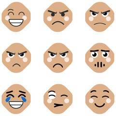 A set of nine different colored emoticons, including angry, sad, and happy faces. The faces are arranged in a grid, with some overlapping and some not. Scene is one of variety and diversity,