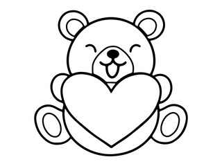 Valentine Day Bear Holding Heart Line Art
