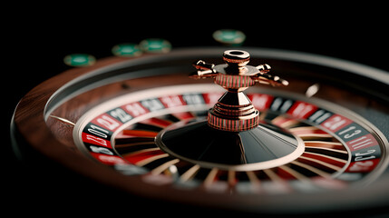 Obraz premium Casino roulette wheel close up on black background, Casino bet game