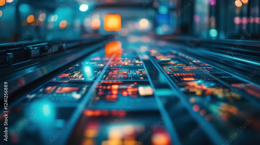 Poster futuristic digital interface with vibrant colors and patterns