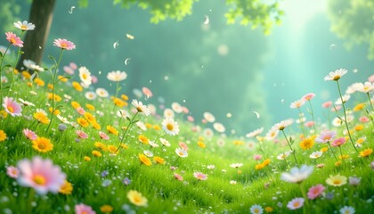 Obraz premium Enchanted Meadow: A Springtime Bloom of Daisies