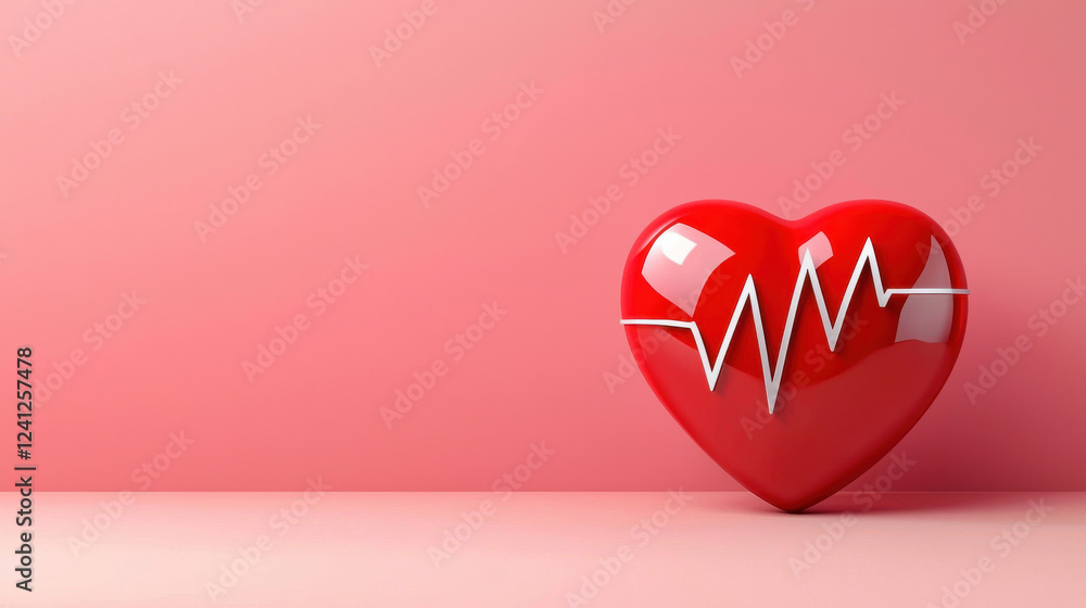 Aufkleber minimalist illustration of red heart with heartbeat line, symbolizing health and vitality. smooth su
