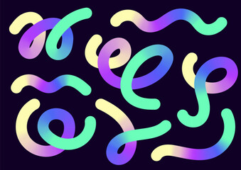 Abstract Vector Background with Curved Graphic Neon Color Gradient squiggle lines. 