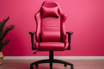 Stylish pink gaming chair in modern interior.