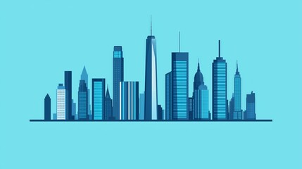 Fototapeta premium Stylized city skyline on a blue background.