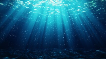 Sunlight beams through clear blue water depths.