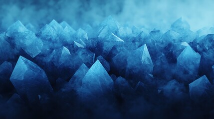 Obraz premium Vibrant blue crystals emerging from misty background.