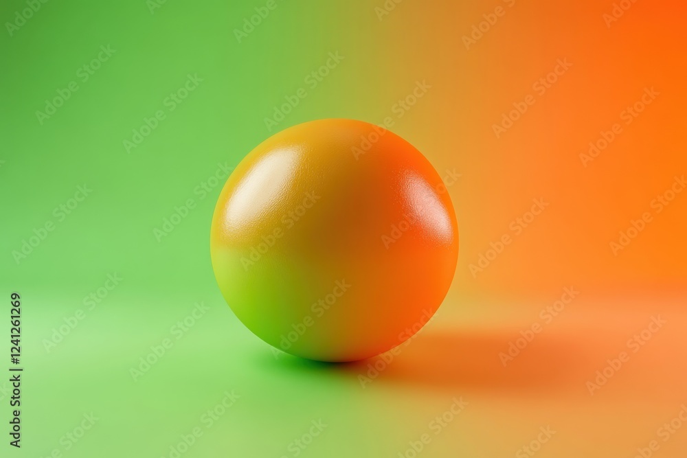 Poster vibrant motion of a spherical object in graceful movement through shades of orange and green, perfec
