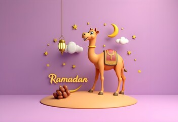 Naklejka premium Generative AI Ramadan Camel Festive 3D Render Illustration