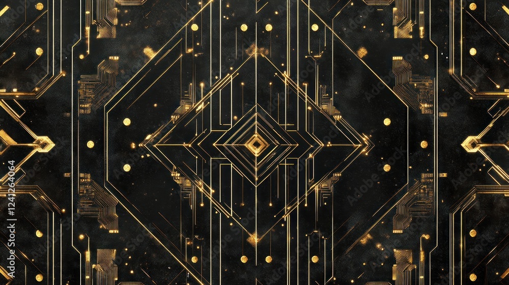 Poster elegant gold circuit design on black with glowing details, creating a sophisticated and futuristic p