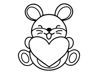 Valentine Day Mouse Holding Heart Line Art