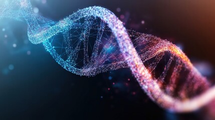Fototapeta premium Explore intricate DNA structure with vibrant colors, highlighting genetic research breakthroughs and advancements in biotechnology and life sciences.
