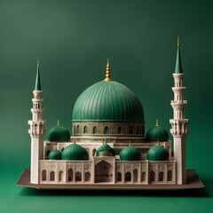 Fototapeta premium Intricate model of a historic mosque with green domes displayed on a plain background