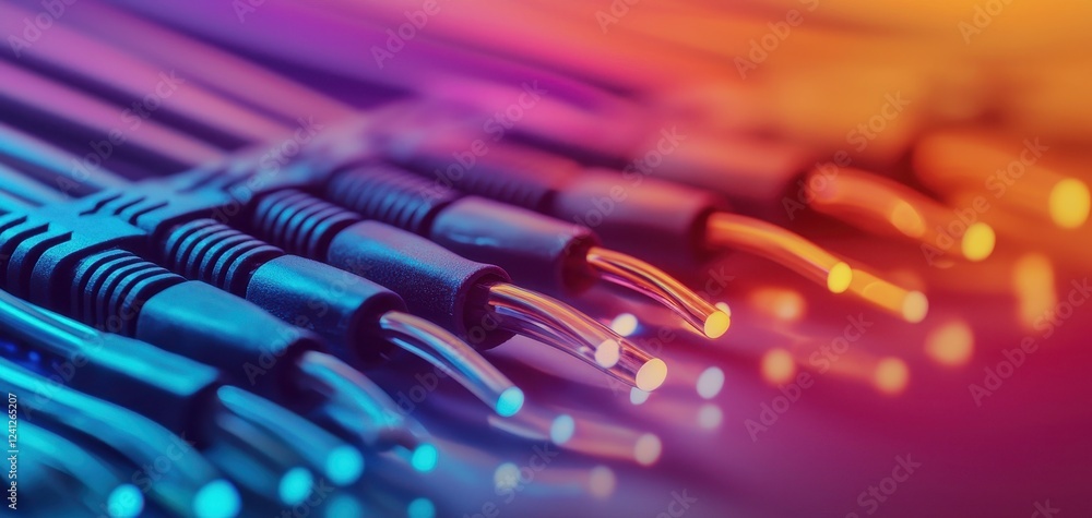 Aufkleber The twisted fiber cables form an abstract shape against a colorful background, symbolizing the connection of technology and communication data with creativity and innovation.