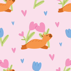 Lovely capybara seamless pattern