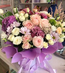 bouquets and compositions in boxes of fresh flowers