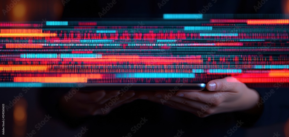 Poster person holding a tablet modern technology and innovation illuminate business connections, enhancing 