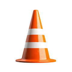 Bright Orange Traffic Cone with Reflective Stripes on White Background