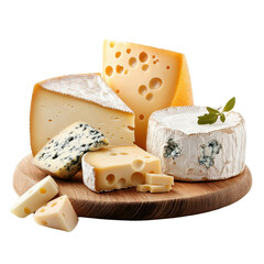Assorted Cheeses on Wooden Board with Distinctive Textures and Shapes