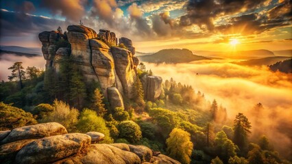 Vintage Photo: Mysterious Magical Rock Formation, Enigmatic Landscape