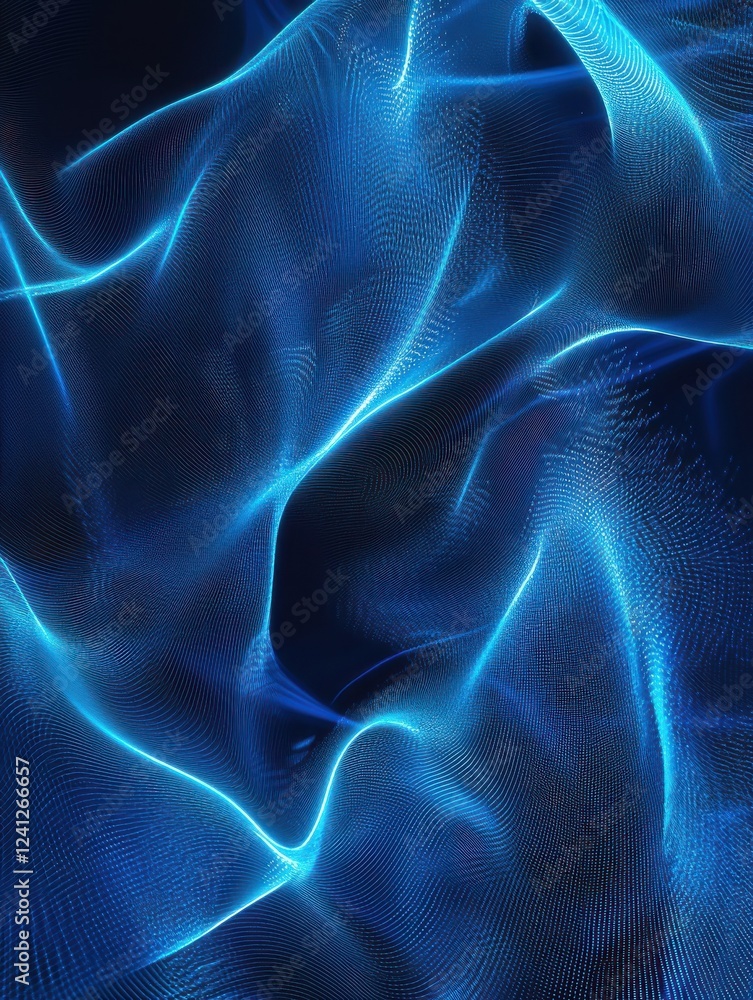 Poster abstract blue tech background with digital waves, dynamic network system, artificial neural connecti