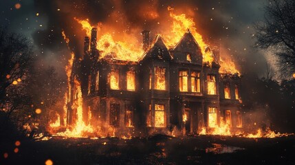 Burning Mansion in a Decaying Landscape