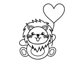 Valentines Day Lion Holding Balloon Line Art