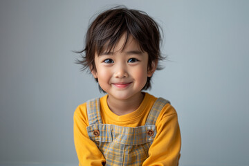 Young Asian boys in relaxed, casual clothing stand against a plain white background, showcasing their joyful innocence and individual styles.