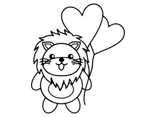 Valentines Day Lion Holding Balloons Outline