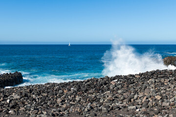 Waves crashing on the shore at Puerto de Santiago, Tenerife, Canary Islands