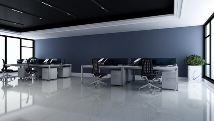 office area with blank wall 3d design interior