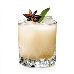 Chilled glass of Pastis with a cloudy appearance after water is added served with ice cubes isolated on white background iconic anise flavored drink 