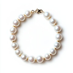 Obraz premium Delicate pearl necklace with shimmering round pearls and gold clasp isolated on white background bridal jewelry elegance 